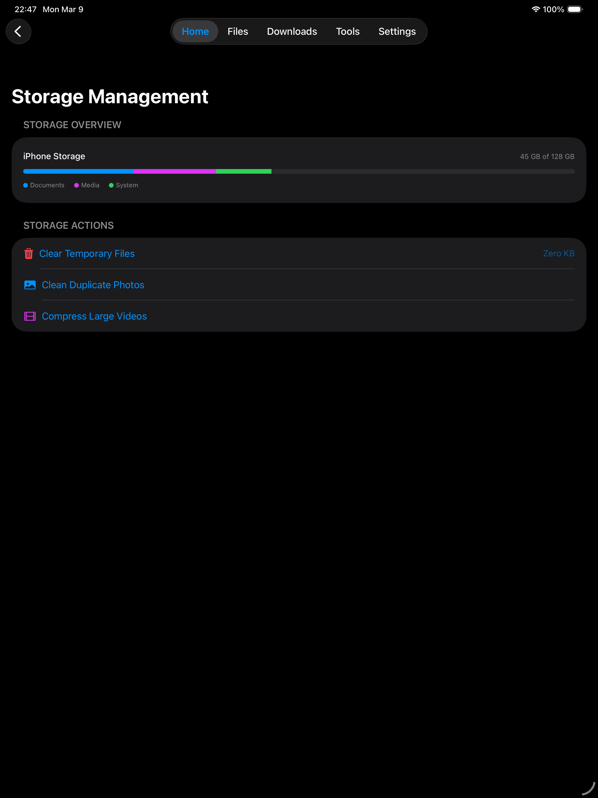 iPad Storage Dark screenshot