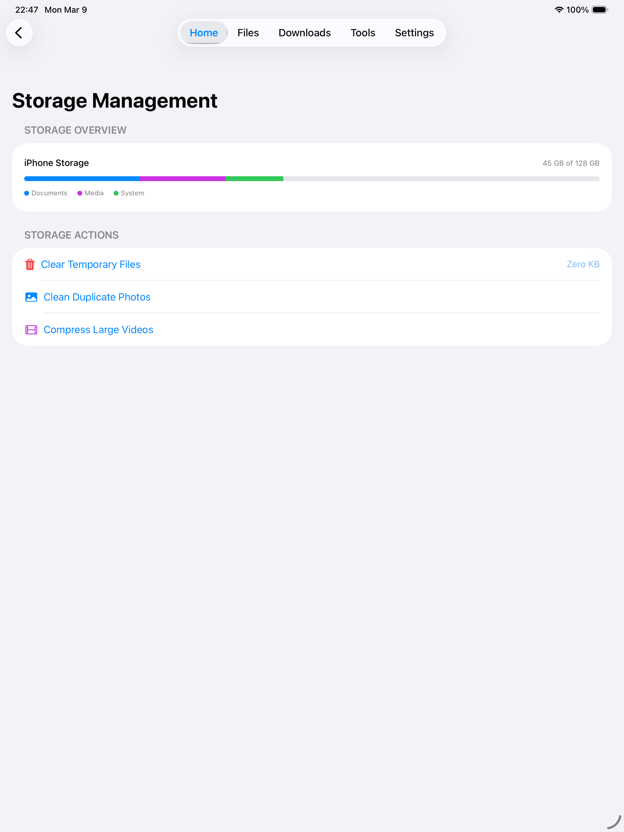 iPad Storage Light screenshot