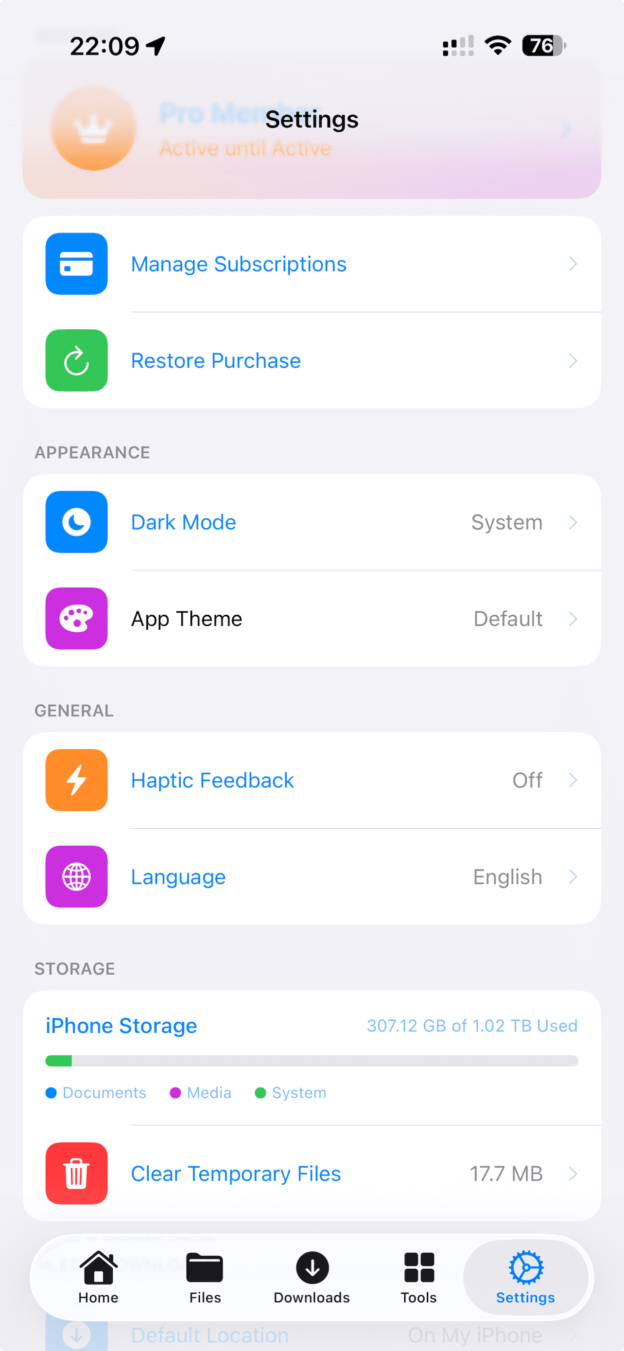 Settings Light screenshot